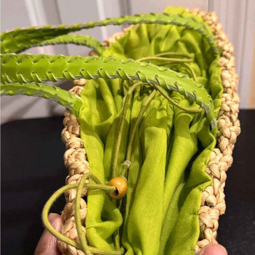 Green and Tan Beach Tote with Sturdy Handles